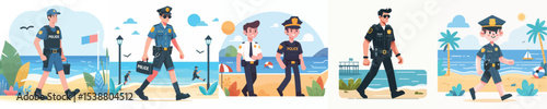 police vector walking on the beach