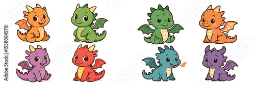Colorful cartoon dragons sitting together in a cozy gathering, showcasing their unique characteristics and expressions