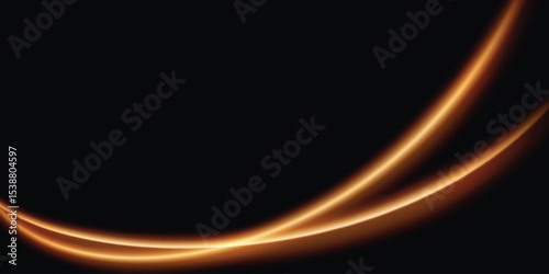 an abstract design with two curved golden-orange light lines on a black background. The lines intersect to create a smooth, dynamic effect reminiscent of movement or energy.