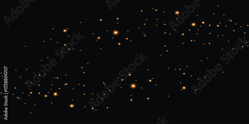 an abstract design with scattered golden-orange light dots on a black background, creating the effect of a starry sky or sparks. The dots are unevenly distributed, adding dynamics and depth.