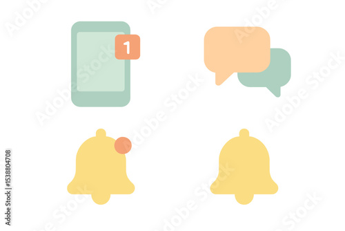 Notifications and alerts displayed on smartphone with message icons in pastel colors conveying communication and reminders