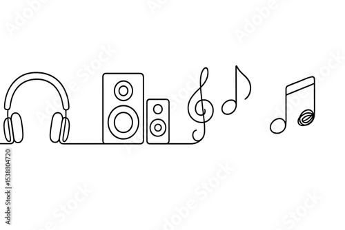 Music equipment and notes are arranged in a minimalist style showcasing a sound theme