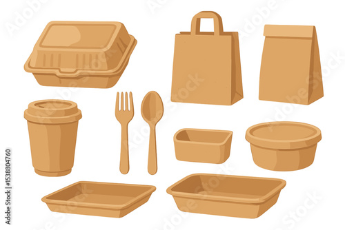 Variety of eco-friendly takeout packaging options for sustainable dining solutions throughout the day