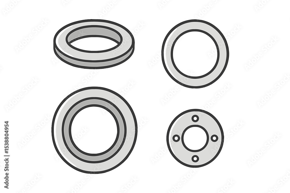 Different types of mechanical rings and gaskets displayed in a technical diagram for engineering purposes