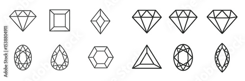 Various geometric diamond shapes displayed in a grid format showcasing designs suitable for art and jewelry