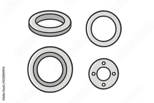 Different types of mechanical rings and gaskets displayed in a technical diagram for engineering purposes