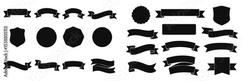 Collection of varied black shapes and banners for design purposes showcasing different styles and formats