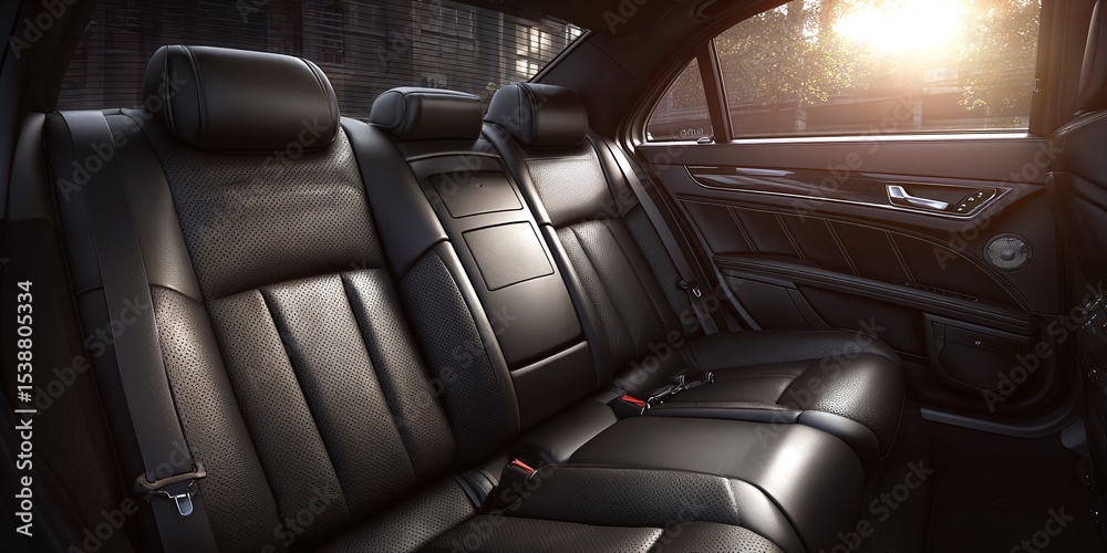 Obraz premium Luxury car interior: Premium black leather back seats offer a comfortable and stylish ride. Sleek design and attention to detail create a sophisticated ambiance.