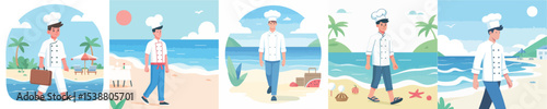 chef vector walking on the beach