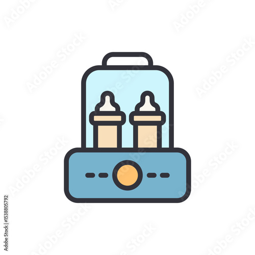 Stylized Illustration Of A Baby Bottle Warmer With Two Bottles