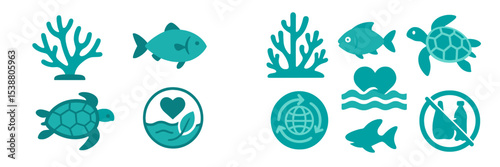 Colorful marine symbols illustrate ocean life conservation efforts and underwater biodiversity in a vibrant graphical display