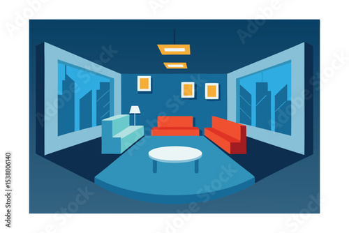 Modern City Apartment Interior Design  Elegant Living Room with Panoramic City Views