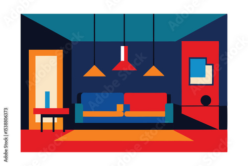 Modern Living Room Interior Design Geometric Shapes and Bold Colors