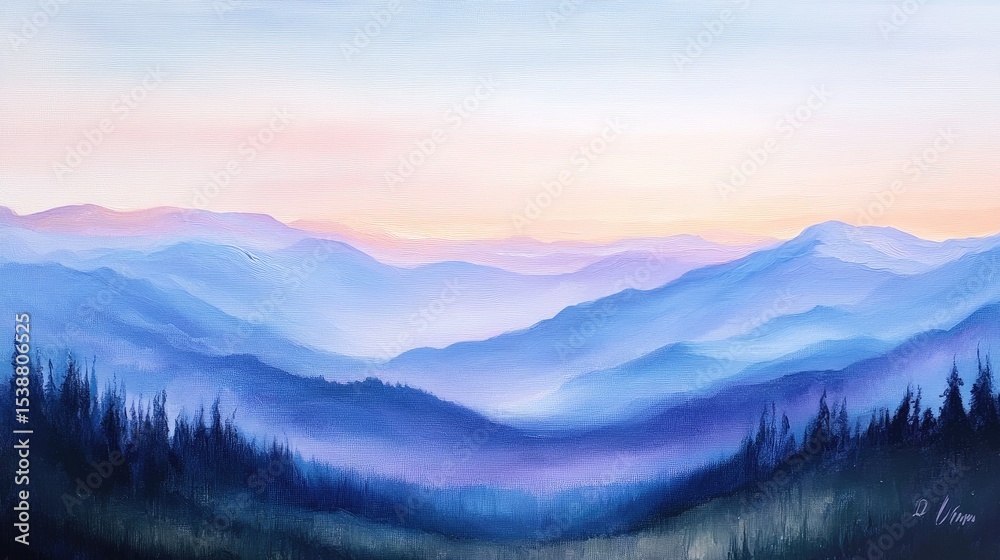 Fototapeta premium Serene Mountain Landscape at Sunset with Vibrant Hues and Soft Textures in a Peaceful Natural Setting