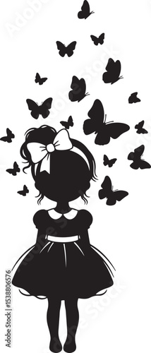 Little Girl Surrounded by Butterflies SVG
