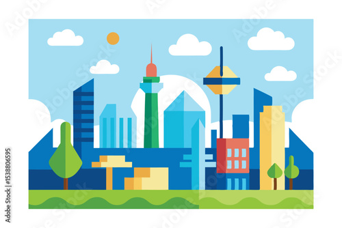 Vibrant Cityscape A Modern Metropolis Illustration