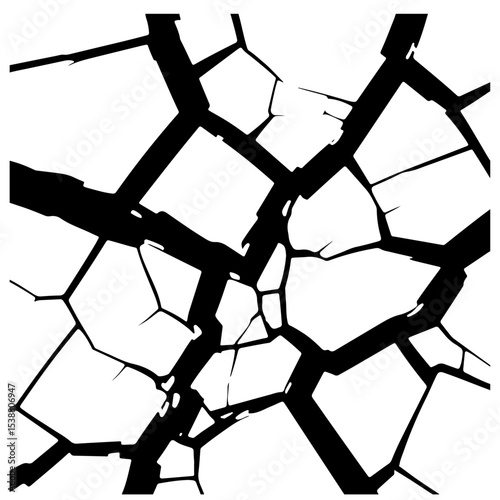 Black and White Cracked Surface Texture, Abstract Vector Illustration