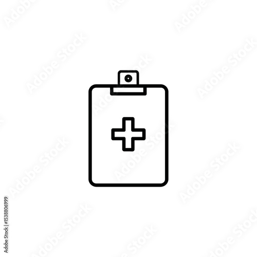 Medical clipboard displays plus symbol in minimal design outline