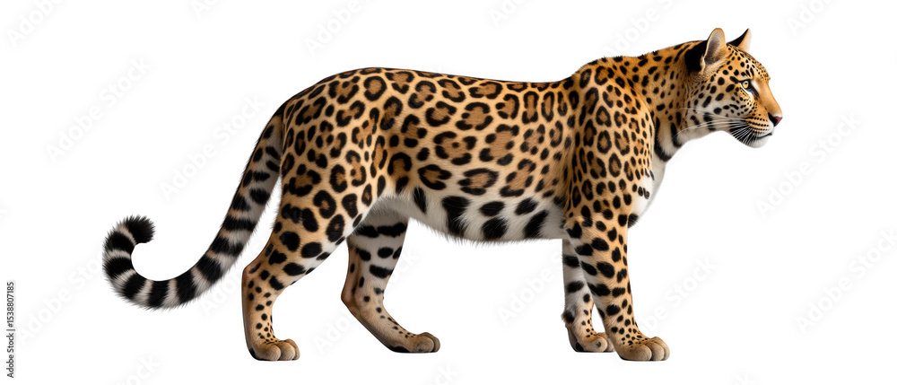 Naklejka premium Detailed illustration of leopard showcasing its distinctive spotted coat and muscular build, exuding sense of strength and grace