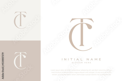 TC CT initial letter handwriting and luxury logo