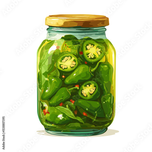 A jar of pickled Jalapeños jalapeno slices isolated on a white background