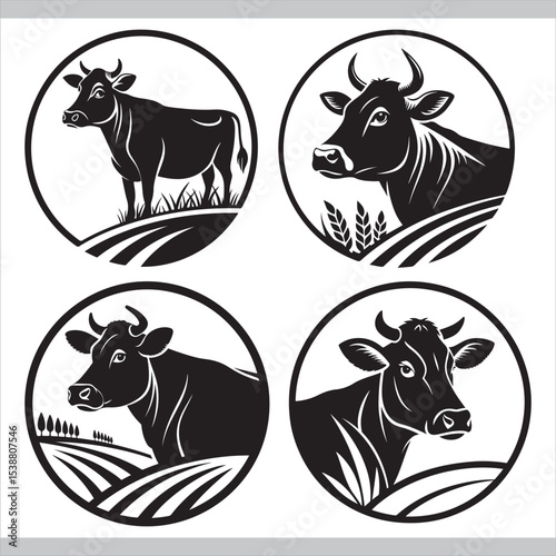 Set of cute animal icons including cow bull goat horse and calf vector illustration