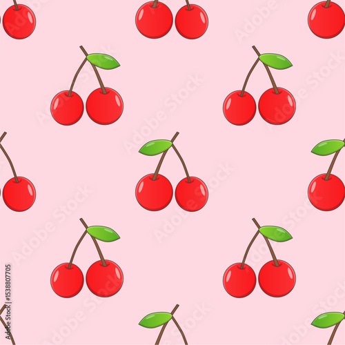 Seamless red cherry pattern design, flat cherry pattern template vector.