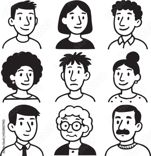 Nine Faces: A Friendly Line Art Portrait Grid
