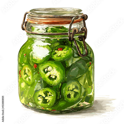A jar of pickled Jalapeños jalapeno slices isolated on a white background