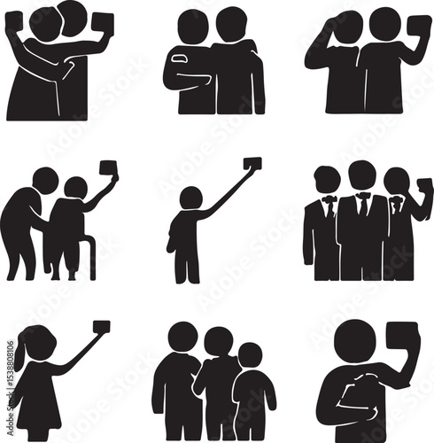 Selfie Culture: Minimalist Silhouettes of Modern Moments in 3x3 Grid