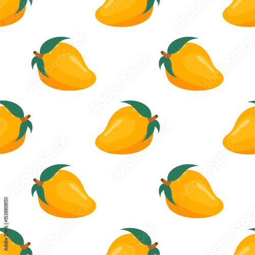 Vector seamless pattern with mango fruits. Summer tropical fruits on a white background.