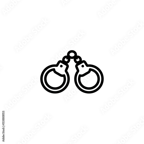 Black handcuffs connect in minimal white scene show restraint