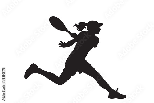 "Tennis Player Silhouette Vector – Athletic Sports Icon in Action Pose"