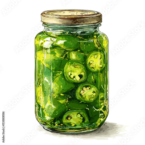 A jar of pickled Jalapeños jalapeno slices isolated on a white background