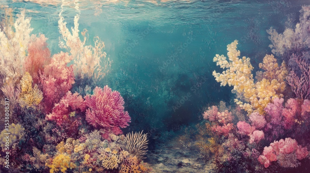 Fototapeta premium Vibrant Underwater Scene Featuring Colorful Coral Reef and Crystal Clear Water
