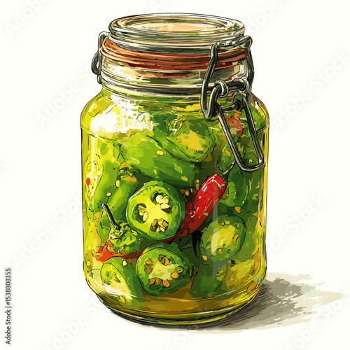 A jar of pickled Jalapeños jalapeno slices isolated on a white background