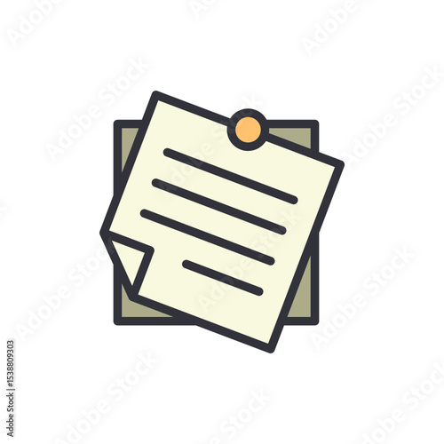 Illustration Of A Note Paper Stack Pinned With A Thumbtack On Transparent Background