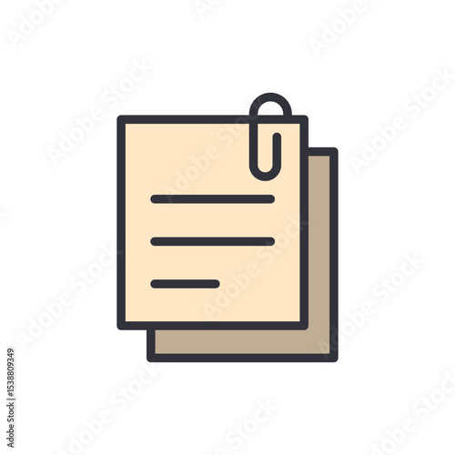 Illustrated Stack Of Note Papers With Paperclip On Transparent Scene
