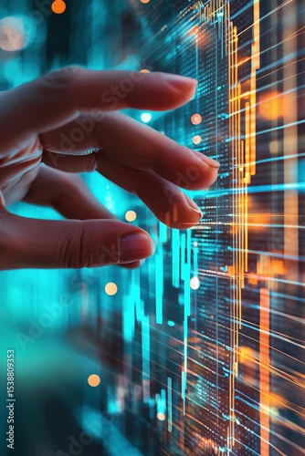 Futuristic Hand Interacting with Digital Interface