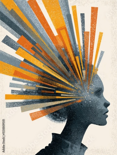 Stylized Head With Exploding Lines Illustrating the Experience of Anxiety and Stress in Modern Life