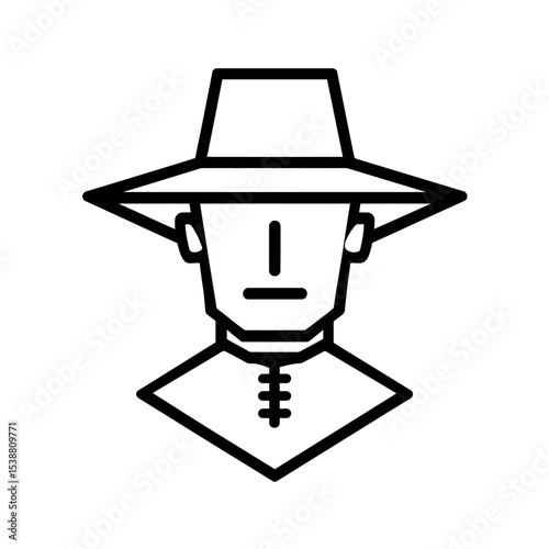 Stylized farmer figure wears hat outlines asian garment