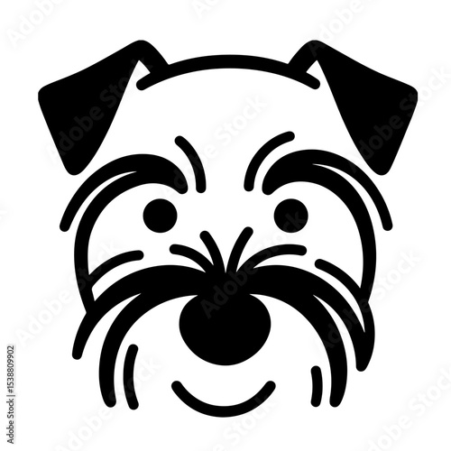 Black and white vector illustration of a smiling schnauzer dog face