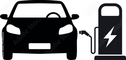 Eco-Friendly Electric Vehicle Charger Icon. Plug Symbol and Charging Point for Hybrid Cars