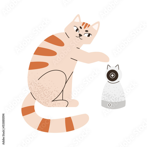 Cat plays with baby monitor