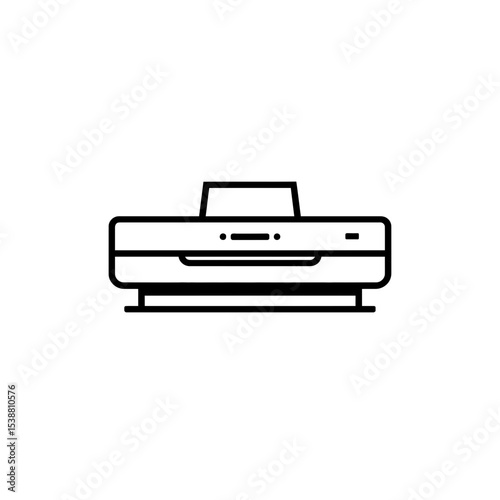 Modern printer outputs document in office minimalist line art