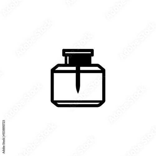 Black inkwell holds tool in white scene drawing style