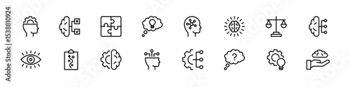 Critical thinking icons. Brain logic vector set. Critical thinking line icon set.