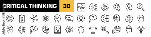 Critical thinking icons. Brain logic vector set. Critical thinking line icon set.