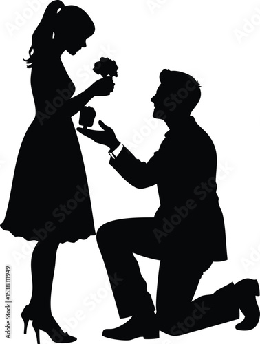 sitting  up on his knee a man proposes a woman to marry vector illustration