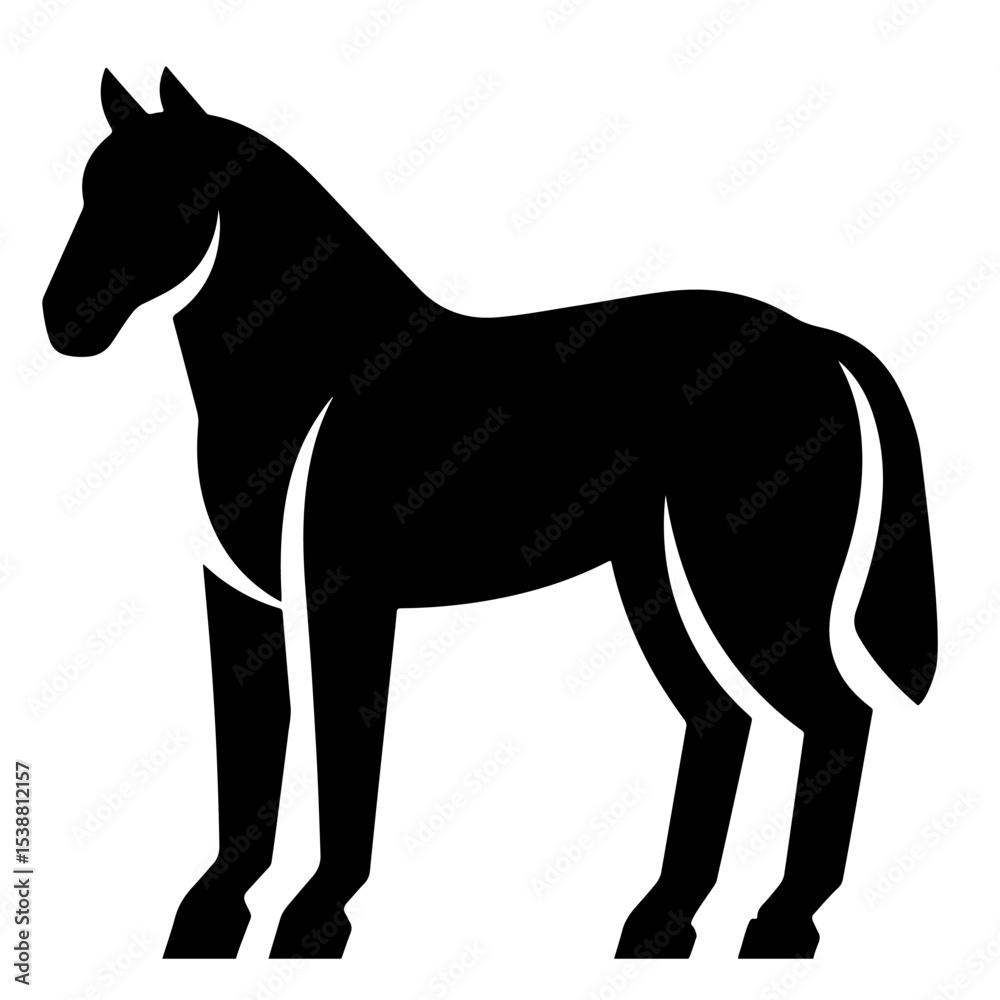 Fototapeta premium Black silhouette horse vector illustration, side view, strong design element